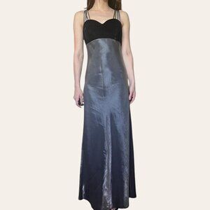 90s vintage shimmery silver black velvet strappy prom dress All That Jazz